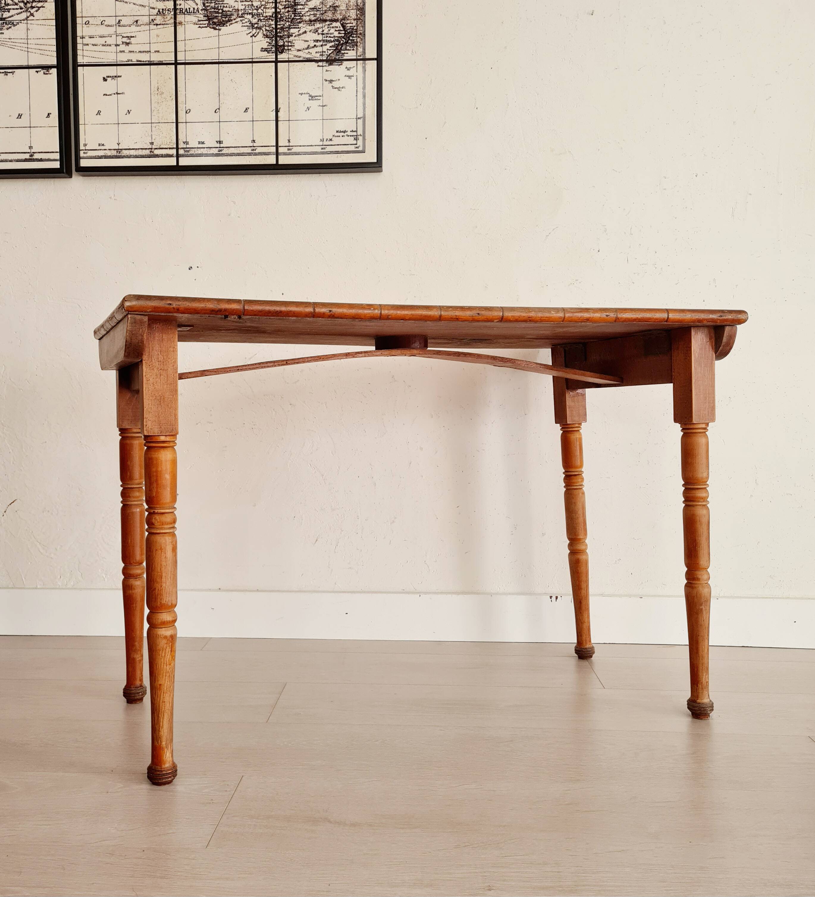 Old wooden table with turned legs - speckled top