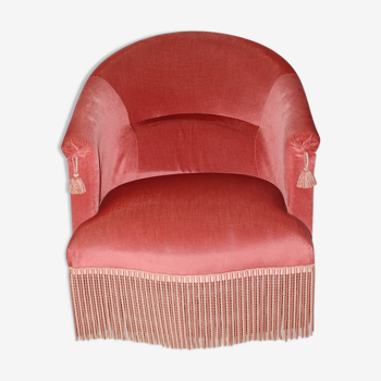 Fauteuil crapaud en velours rose années 60