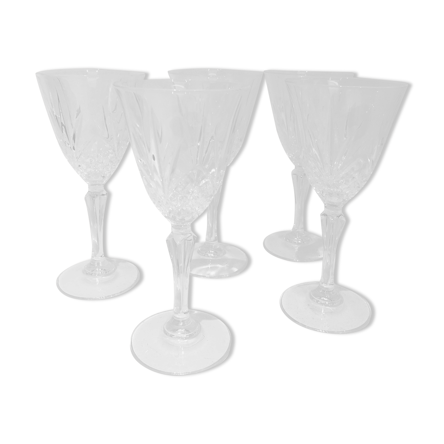 5 glasses of moulded crystal wine 1970