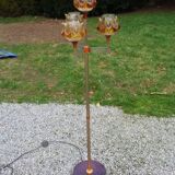 1970s design floor lamp in gold and orange chrome metal with 4 glass tulips