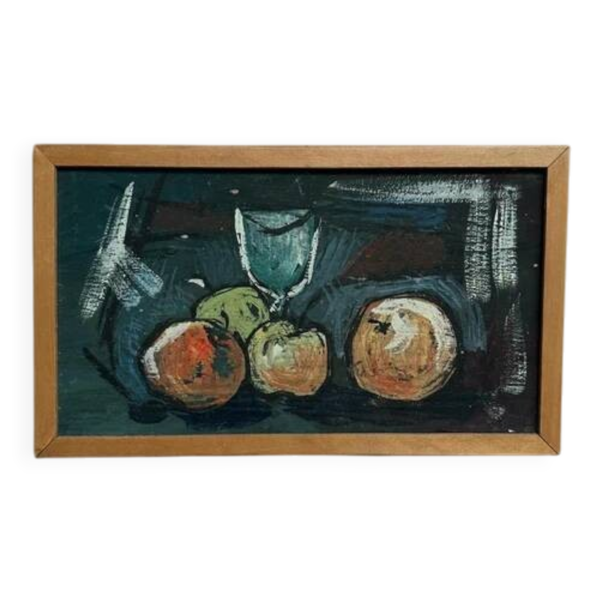Oil on panel "Still life with fruits" by unknown artist, vintage & framed 43×25cm
