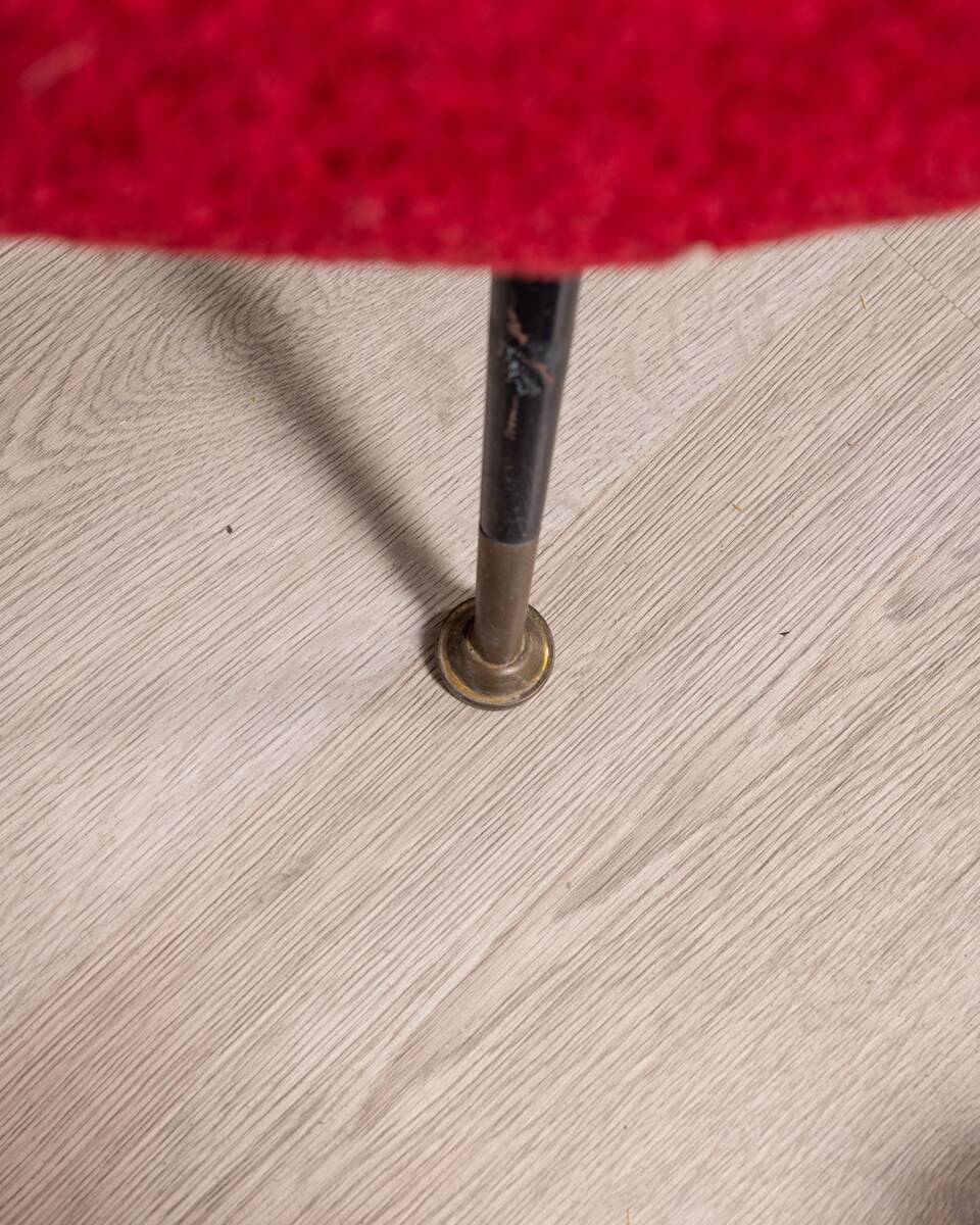 Large 1950s vintage curved sofa in red velvet italian design