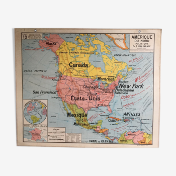 Carte scolaire Vidal-Lablache Amérique du Nord politique