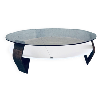 Mid-Century Modern Dutch Wenge & Smoke Glass Coffee Table, Netherlands, 1960s