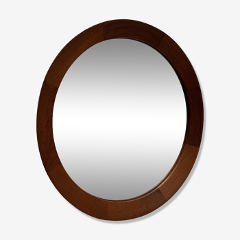 Scandinavian round teak mirror