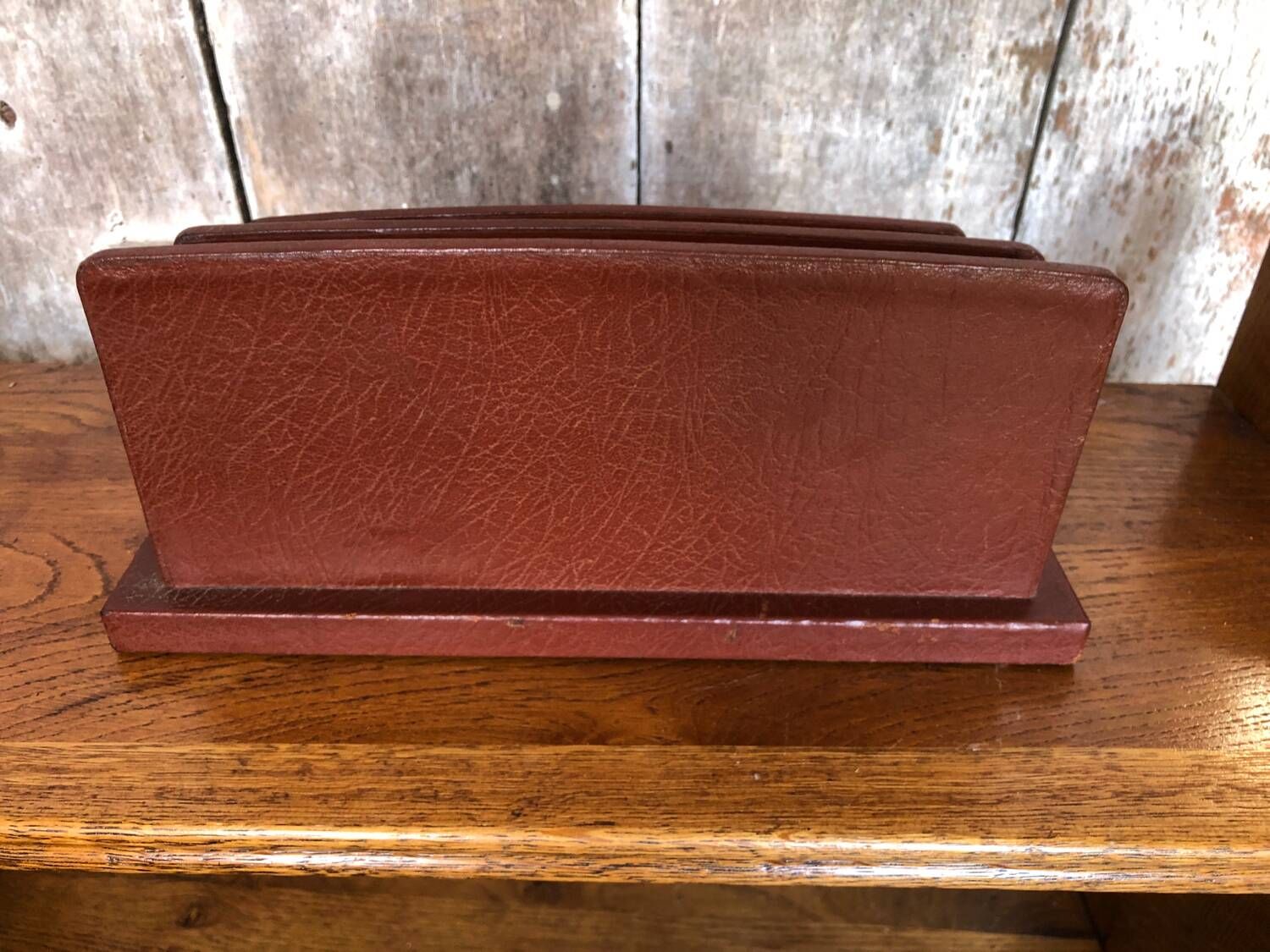 Old brown leather letter mail holder vintage office storage