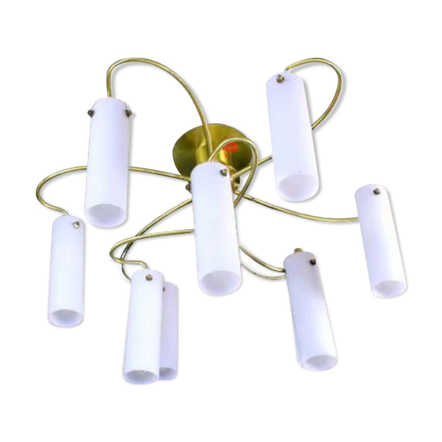 Suspension laiton et verre Opaline, de chez "Hillebrand", 1960