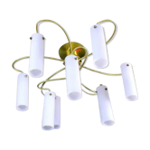 Suspension laiton et verre Opaline, de chez "Hillebrand", 1960