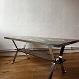Vintage ceramic coffee table (atomic pattern) with a chrome base.