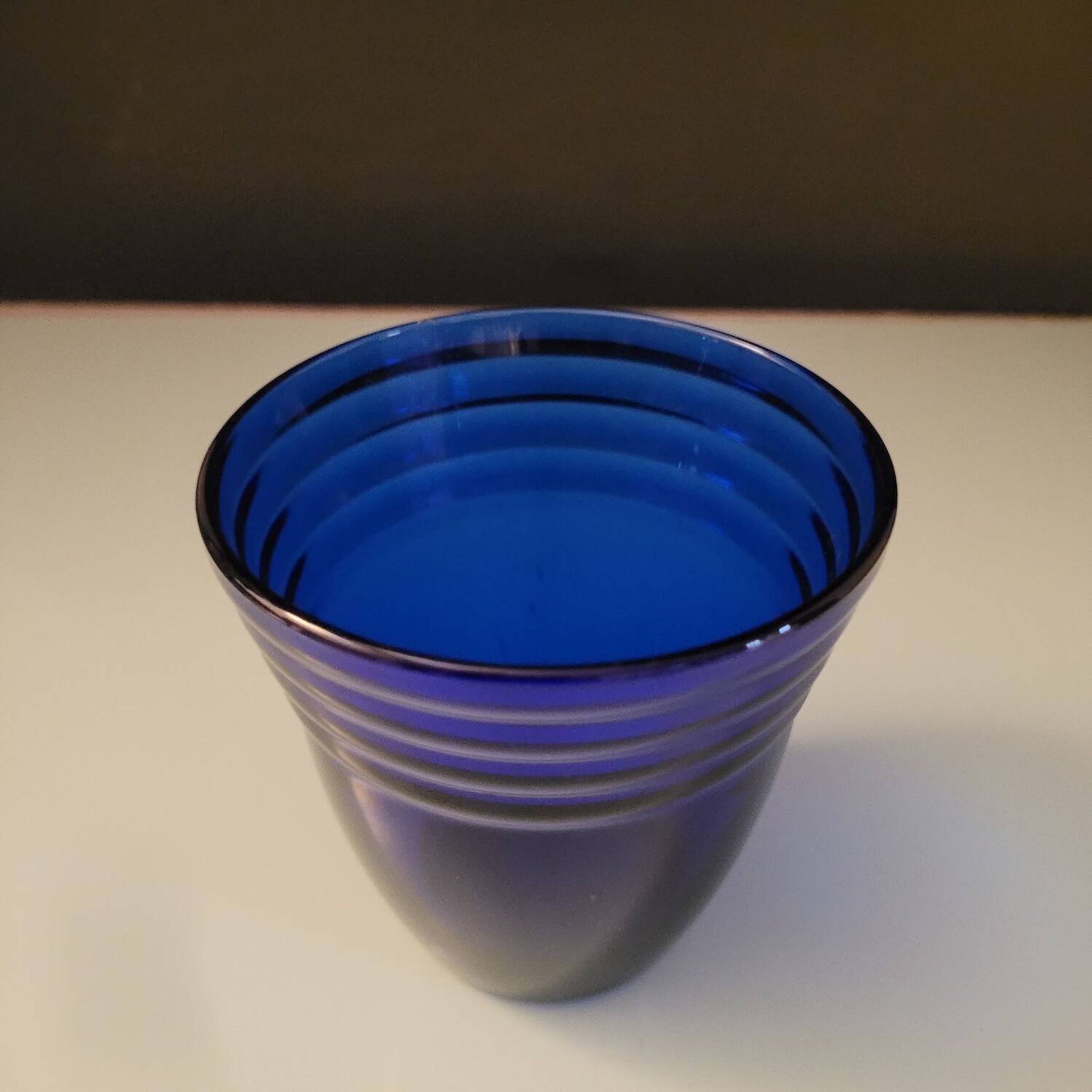 Cobalt blue glass with reliefs – modernist design – France, 1970s