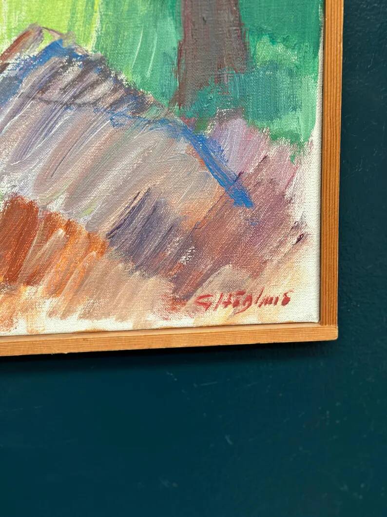 Swedish Oil on Canvas “Spår” by Gustaf Höglund, Vintage & Framed 57 × 49 cm