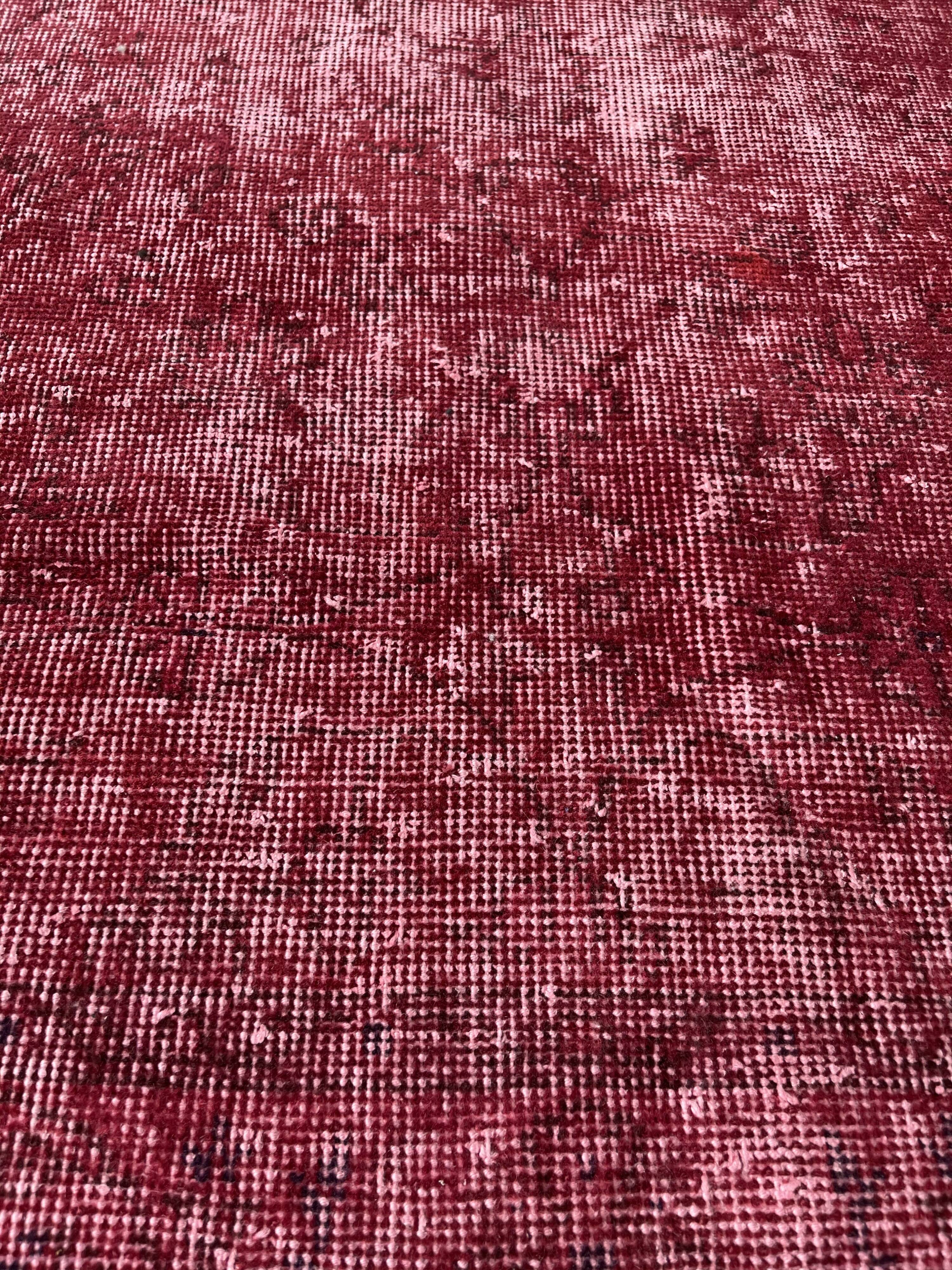 Distressed Turkish Rug 219 X 125 cm Wool Vintage rug, Over-dyed Red