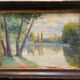 Tableau ancien paysage étude de reflets sur l’eau XXe