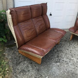 Scandinavian leather sofa and armchair set