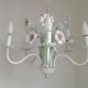 French Vintage 5 Light White Metal Chandelier With Pretty Pink Flowers