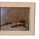 Oil painting on faesite books and lamp - signed 70s