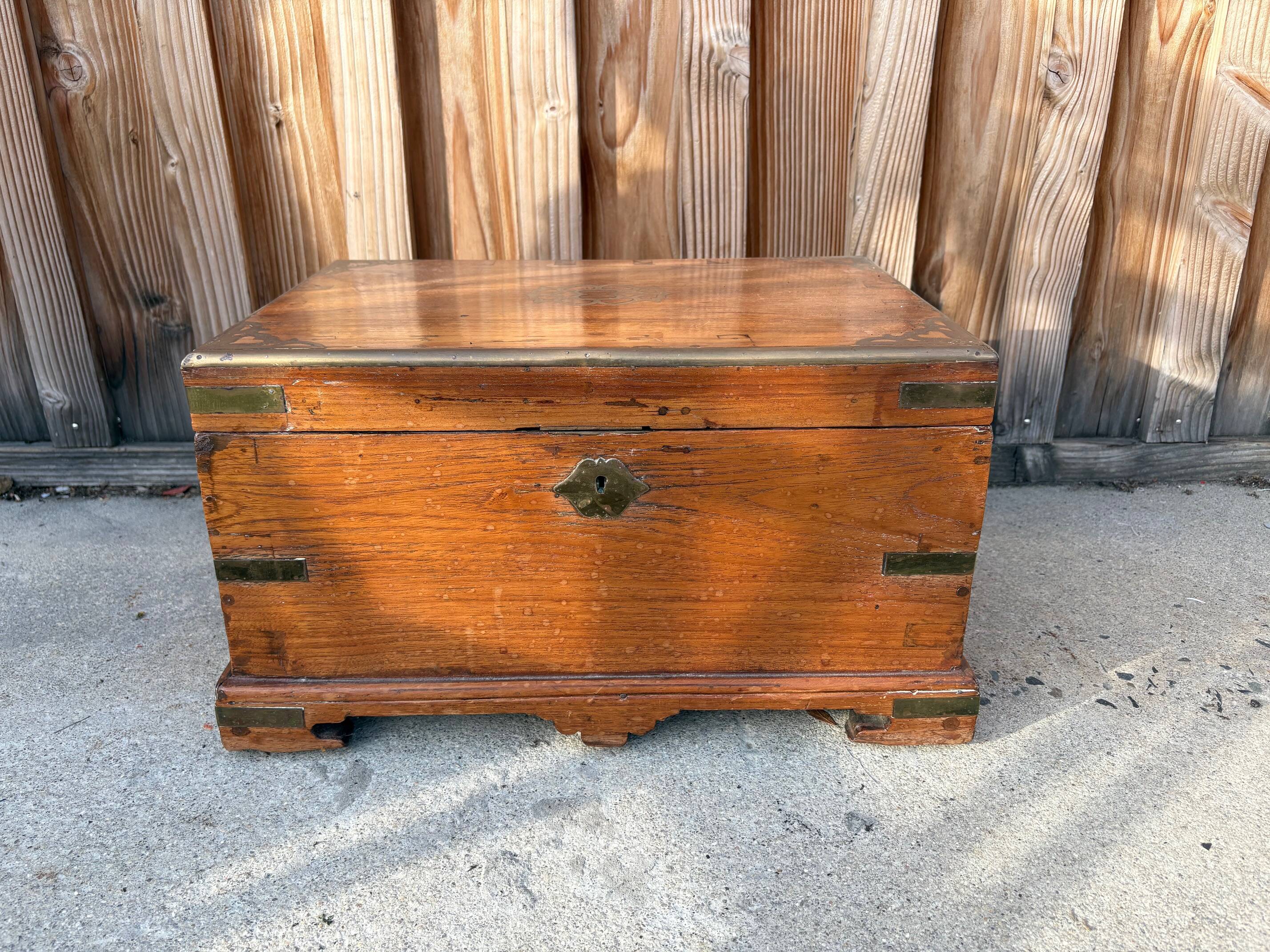 Antique camphor chest made of camphor wood and brass