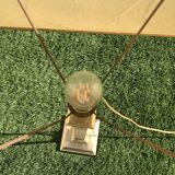Plexiglas and brass lamp with original pagoda-shaped paper lampshade