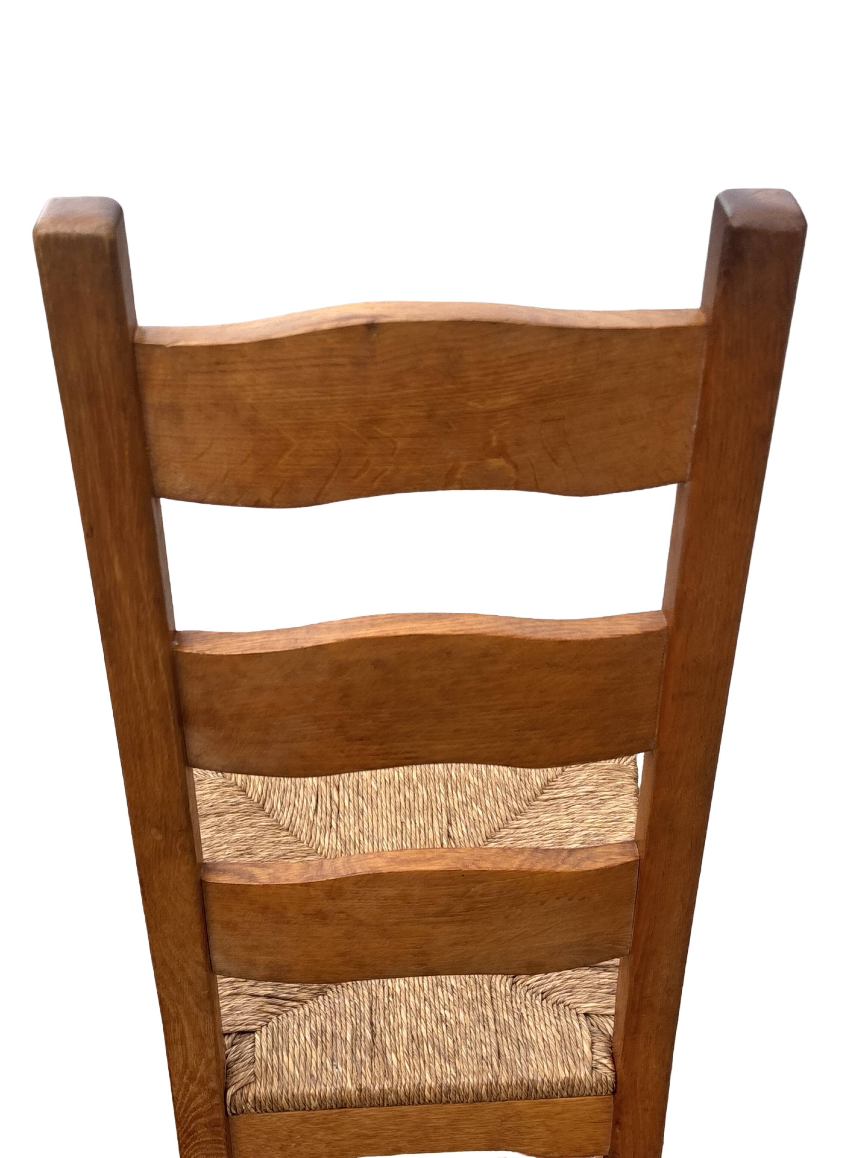 Vintage Set of 4 dining chairs oak and wicker 70's design high back