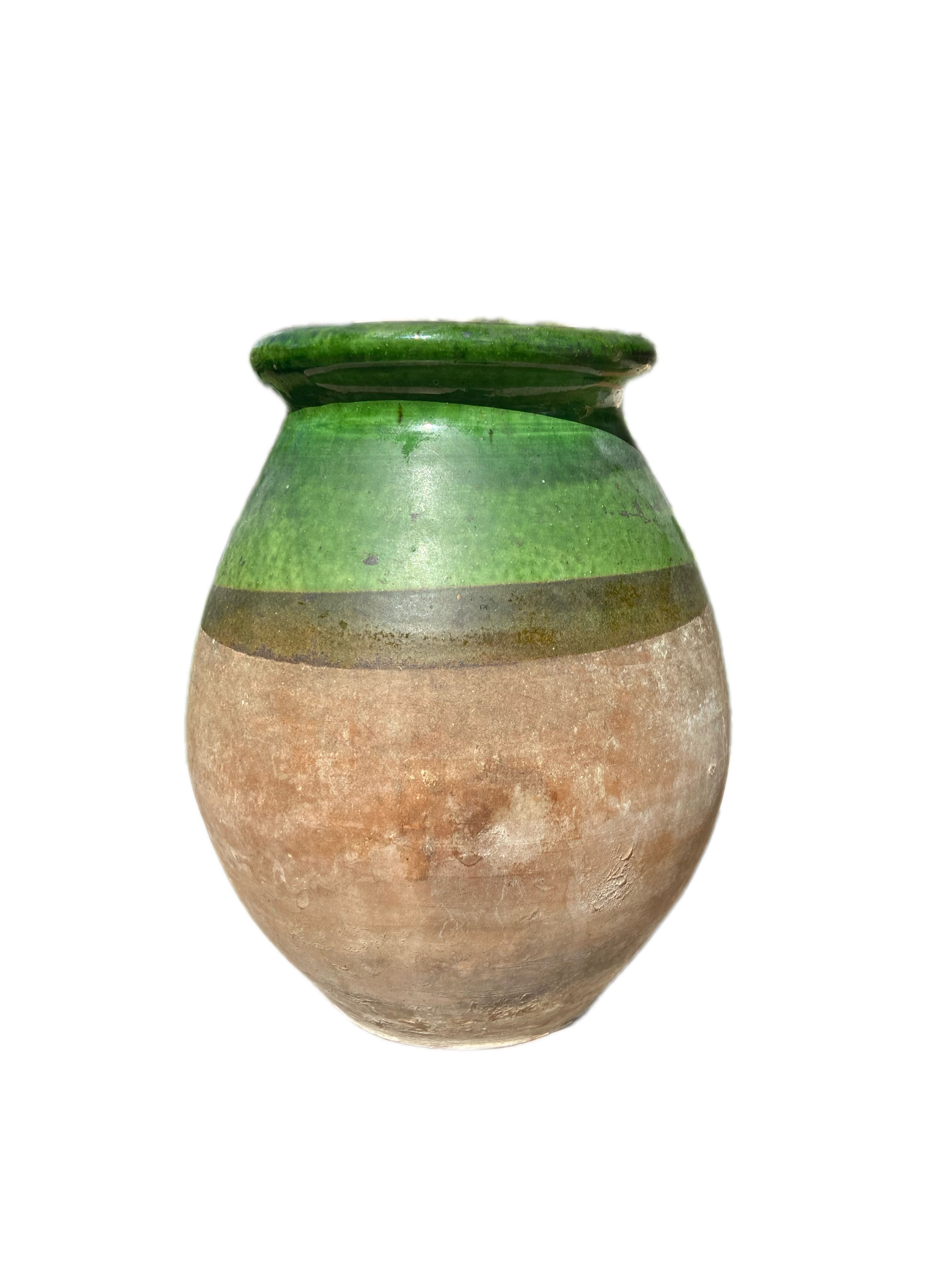 Vintage green glazed terracotta pot – rustic Provence spirit