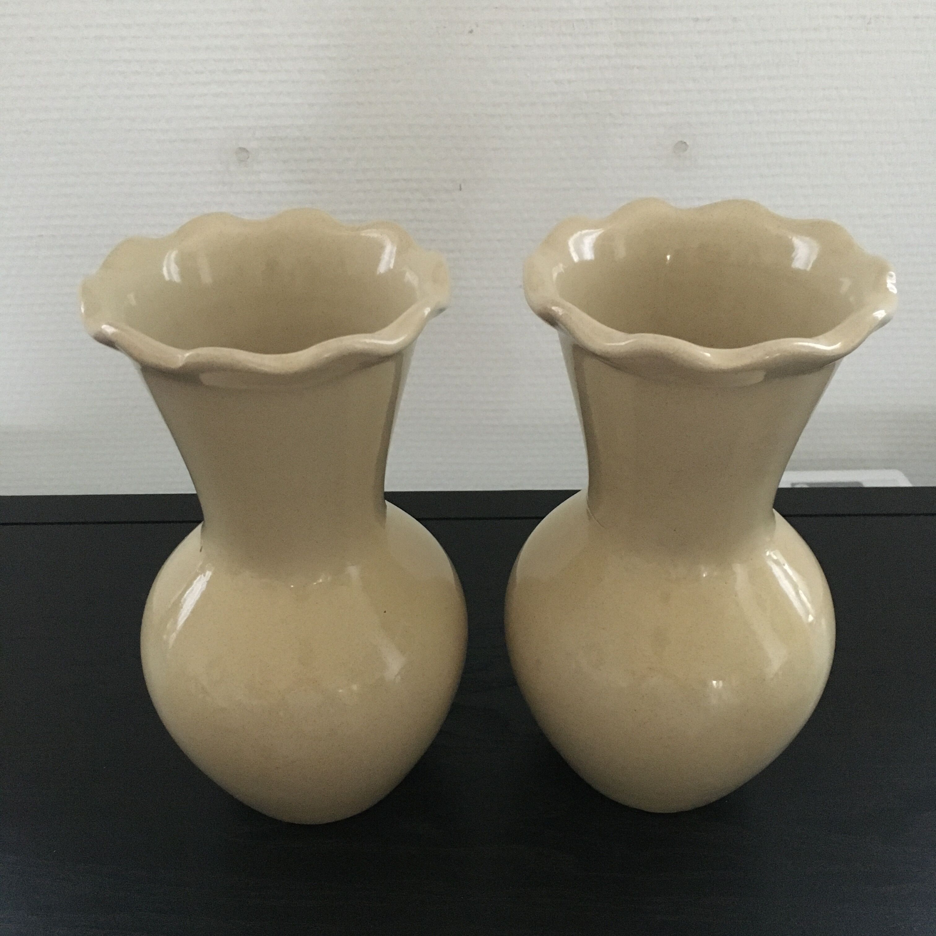 Pair of corrugated neck vases