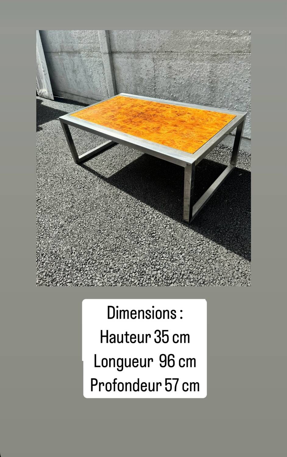 Vintage chrome and wood coffee table, 1970s