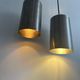 Pair of vintage brushed metal pendant lamps, France 1960