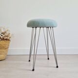 Vintage metal and blue velvet stool, 1960s.