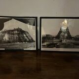 Two photos of the Eiffel Tower under construction
