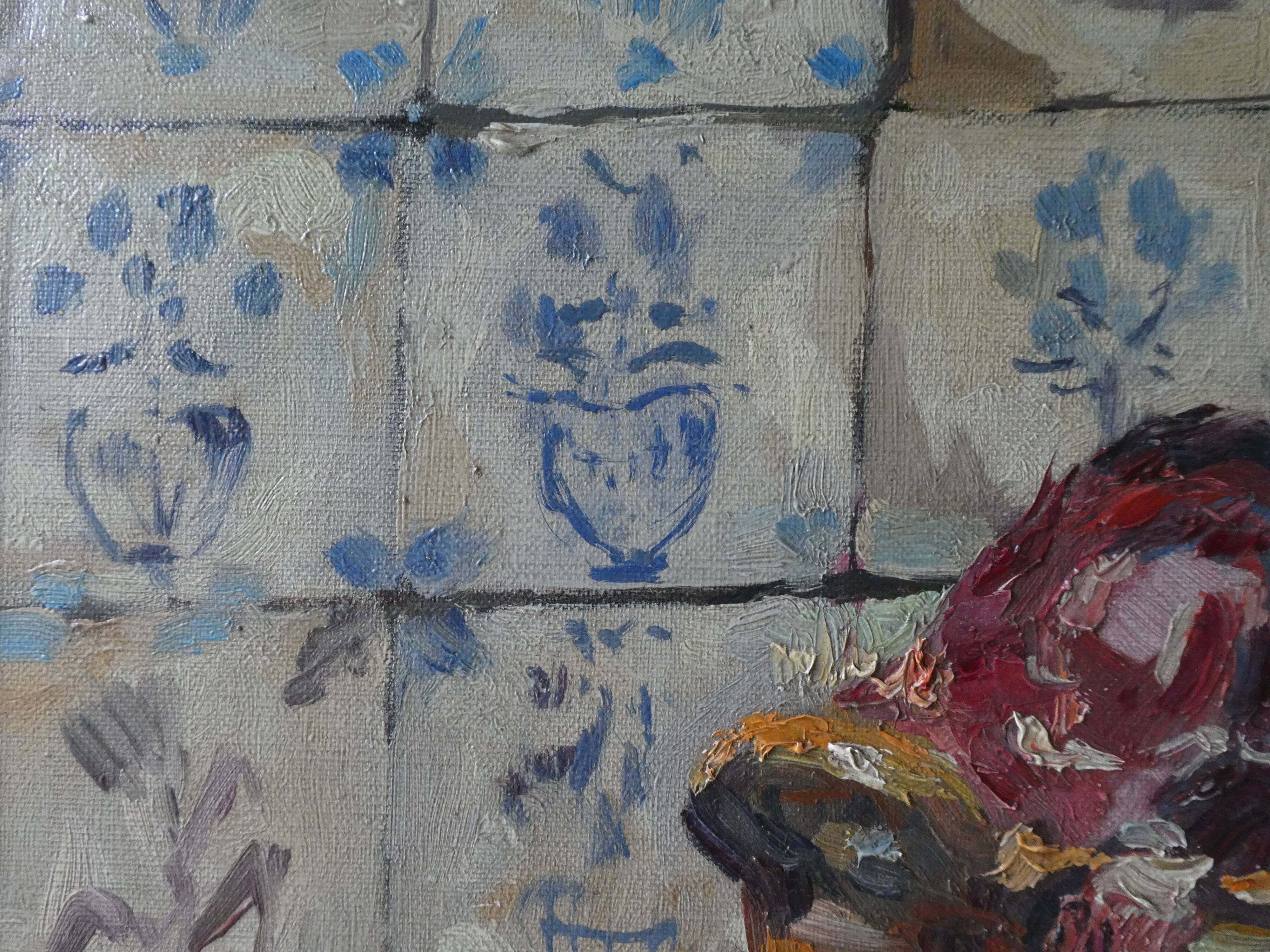 Oil on canvas, still life with leeks