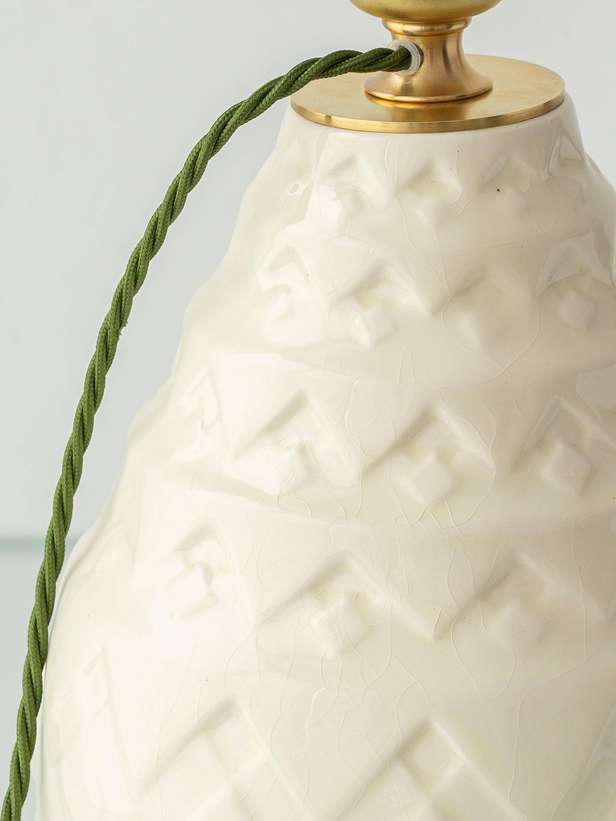 Art Deco pineapple table lamp by Charles Catteau with new Ikat silk shade, 1920s.