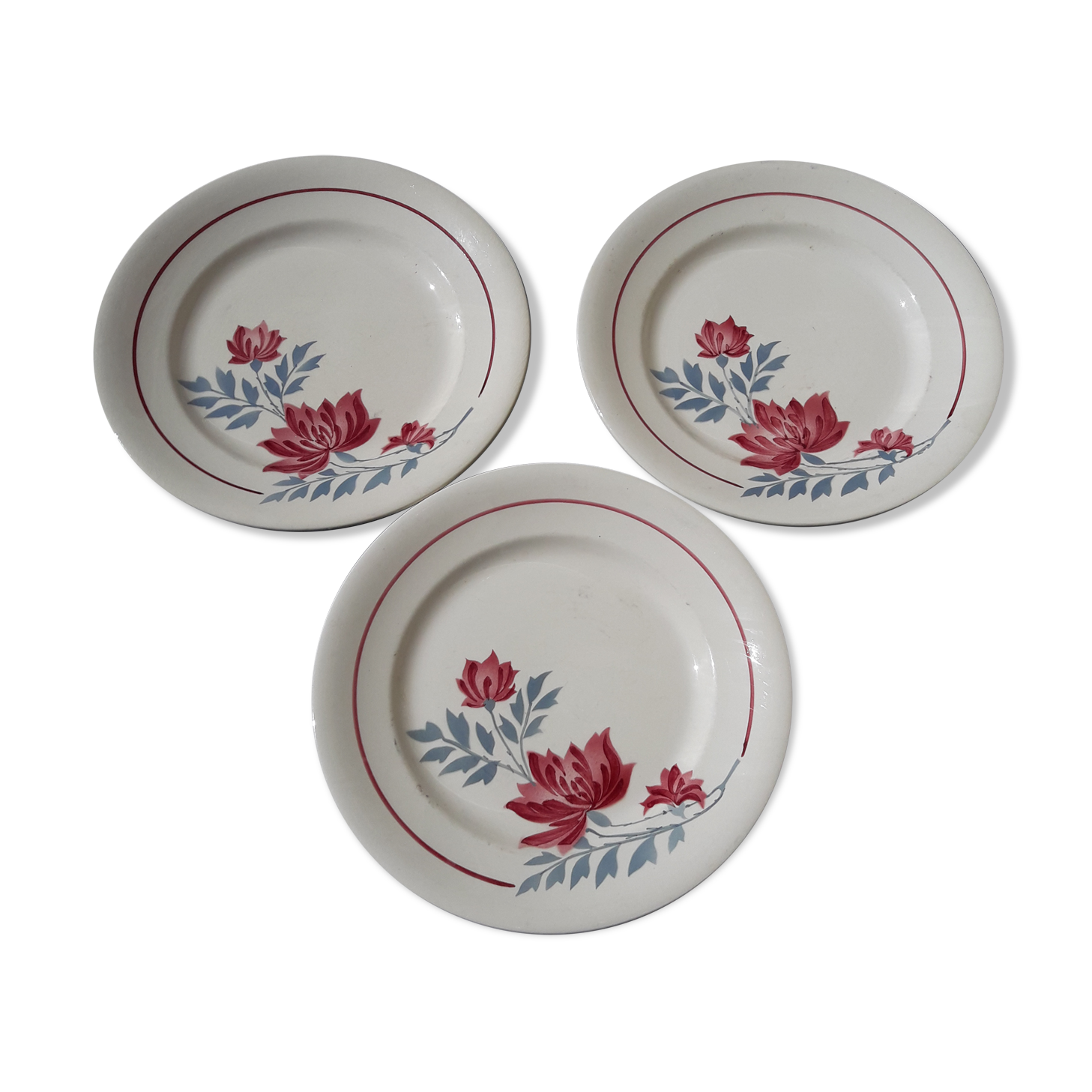 3 longwy model Longwy earthenware dessert plates 21 cm