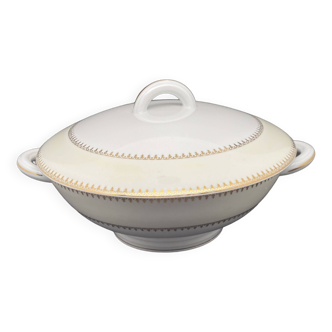 Limoges porcelain tureen with yellow and gold edging