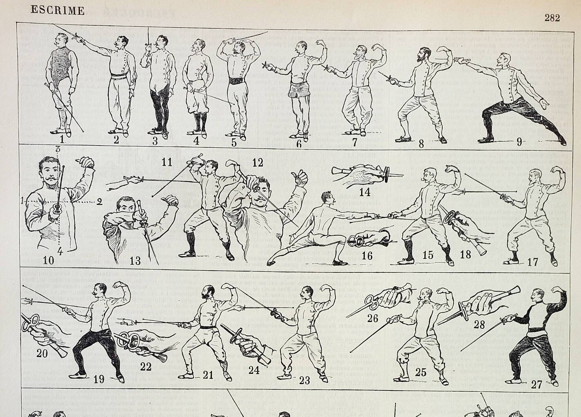 Antique engraving 1898, Fencing, combat, sport, sword • Lithograph, original illustration