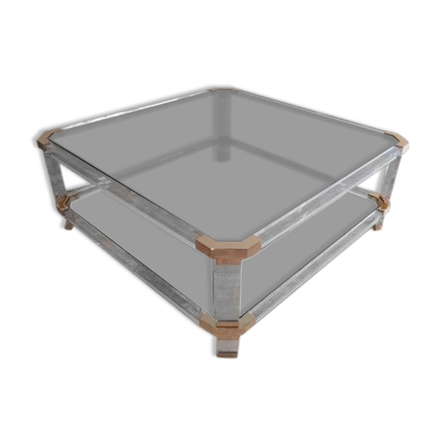 Vintage glass and brass coffee table by Charles & Hollis Jones, 1970s