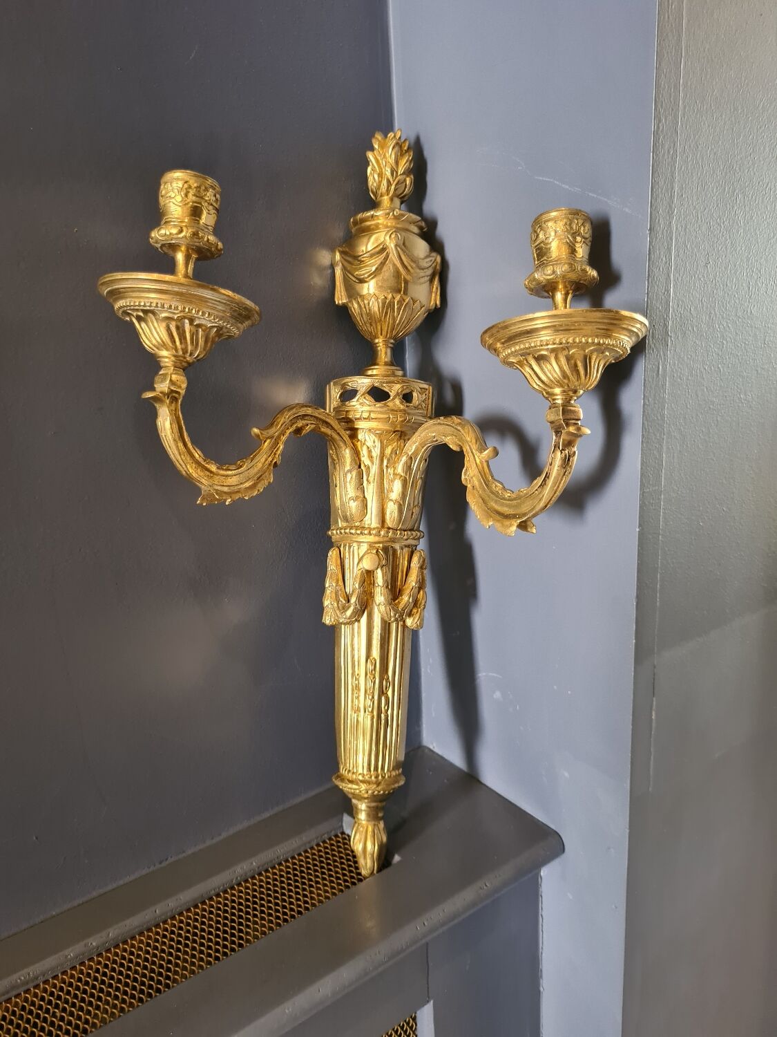 Pair of gilded bronze wall lamps Louis XVI style nineteenth era