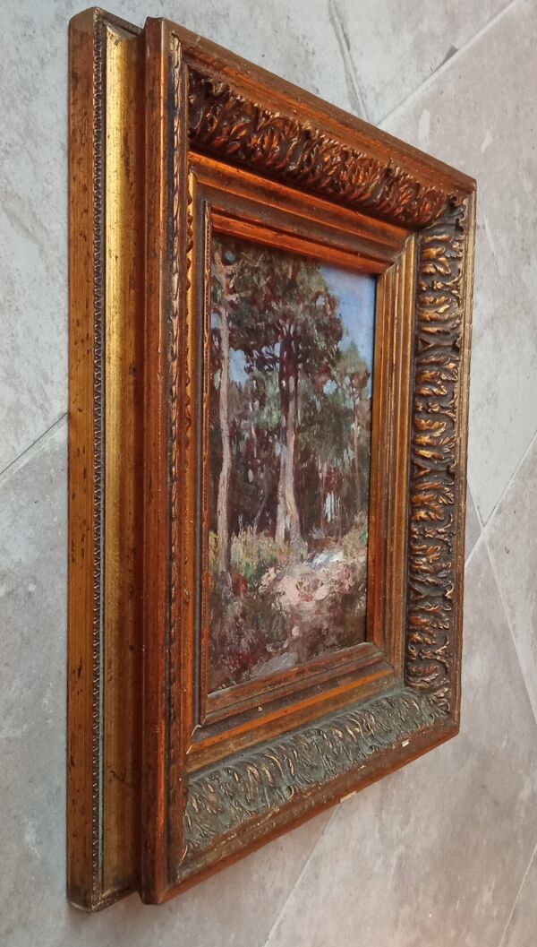 Ancienne peinture paysage  encadrement cadre doré