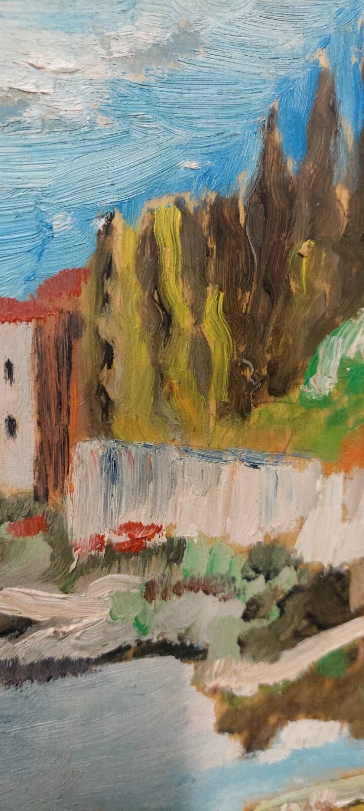 Rare oil painting Giuseppe Serafini view of the Arno Montelupo Fiorentino 1962