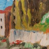 Rare oil painting Giuseppe Serafini view of the Arno Montelupo Fiorentino 1962