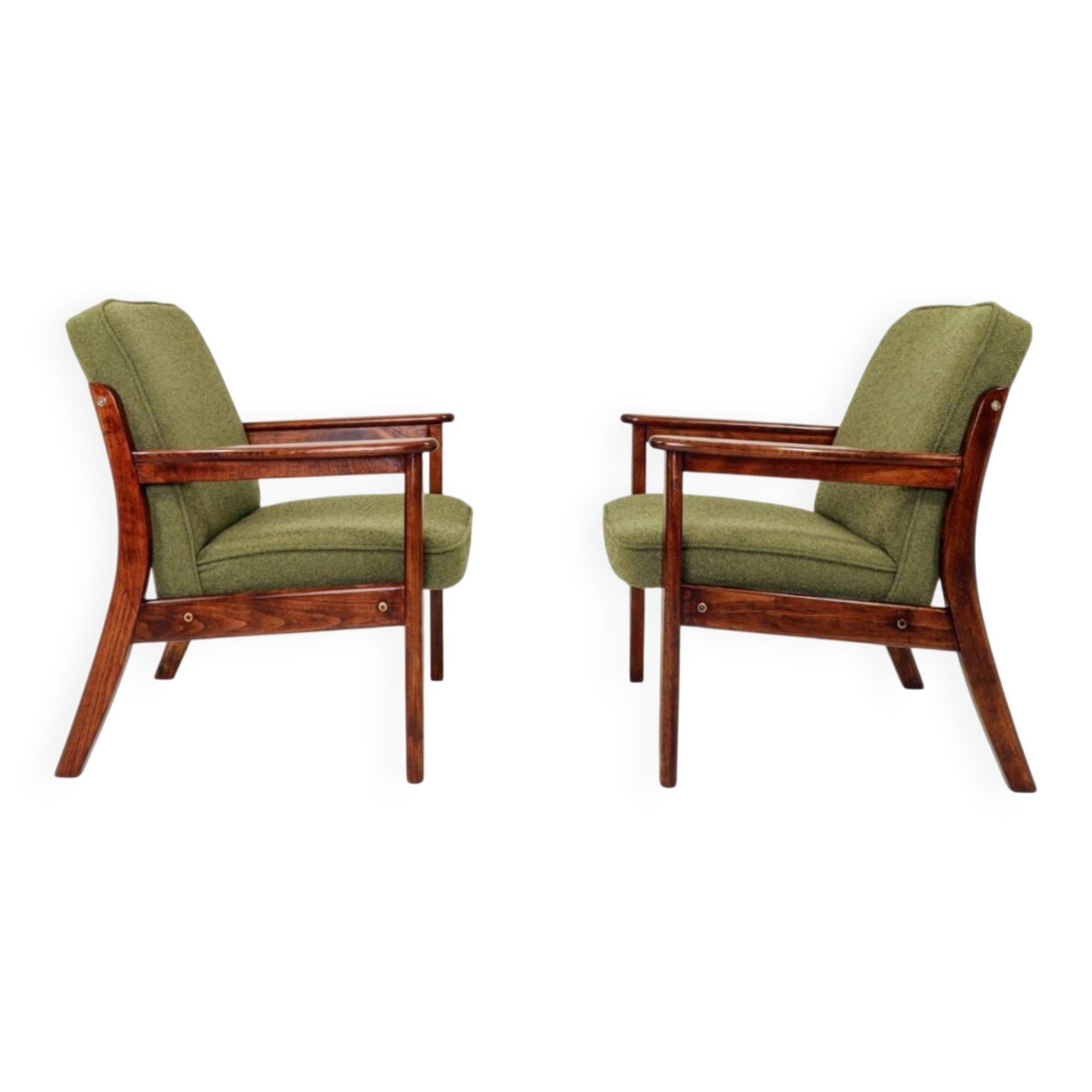 Pair of vintage wild green bouclé armchairs 1970