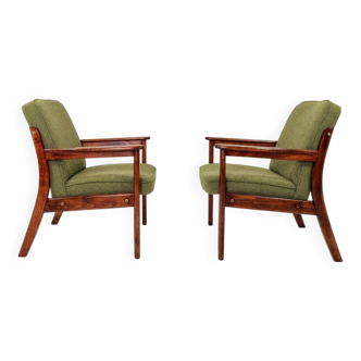 Pair of vintage wild green bouclé armchairs 1970