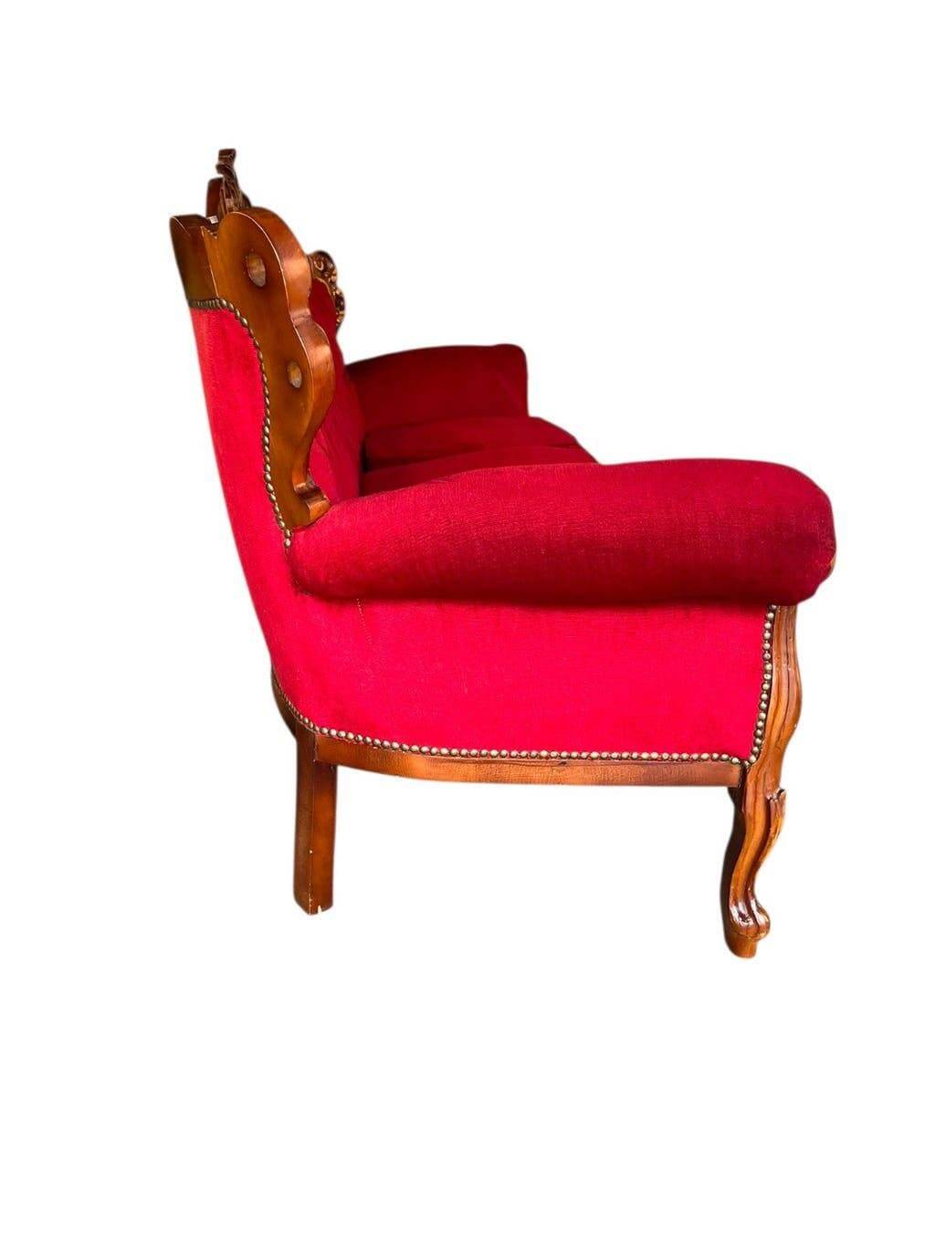 Vintage red baroque armchair / three-seater sofa