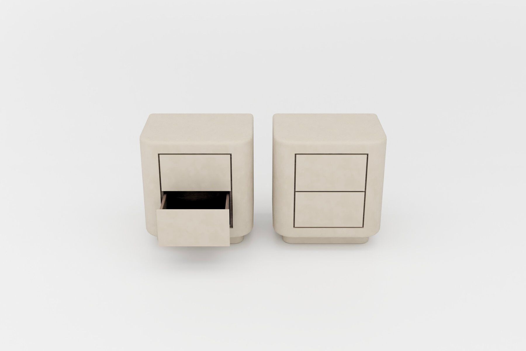 Handmade Textured Plaster Nightstands with Walnut Interior, set of 2