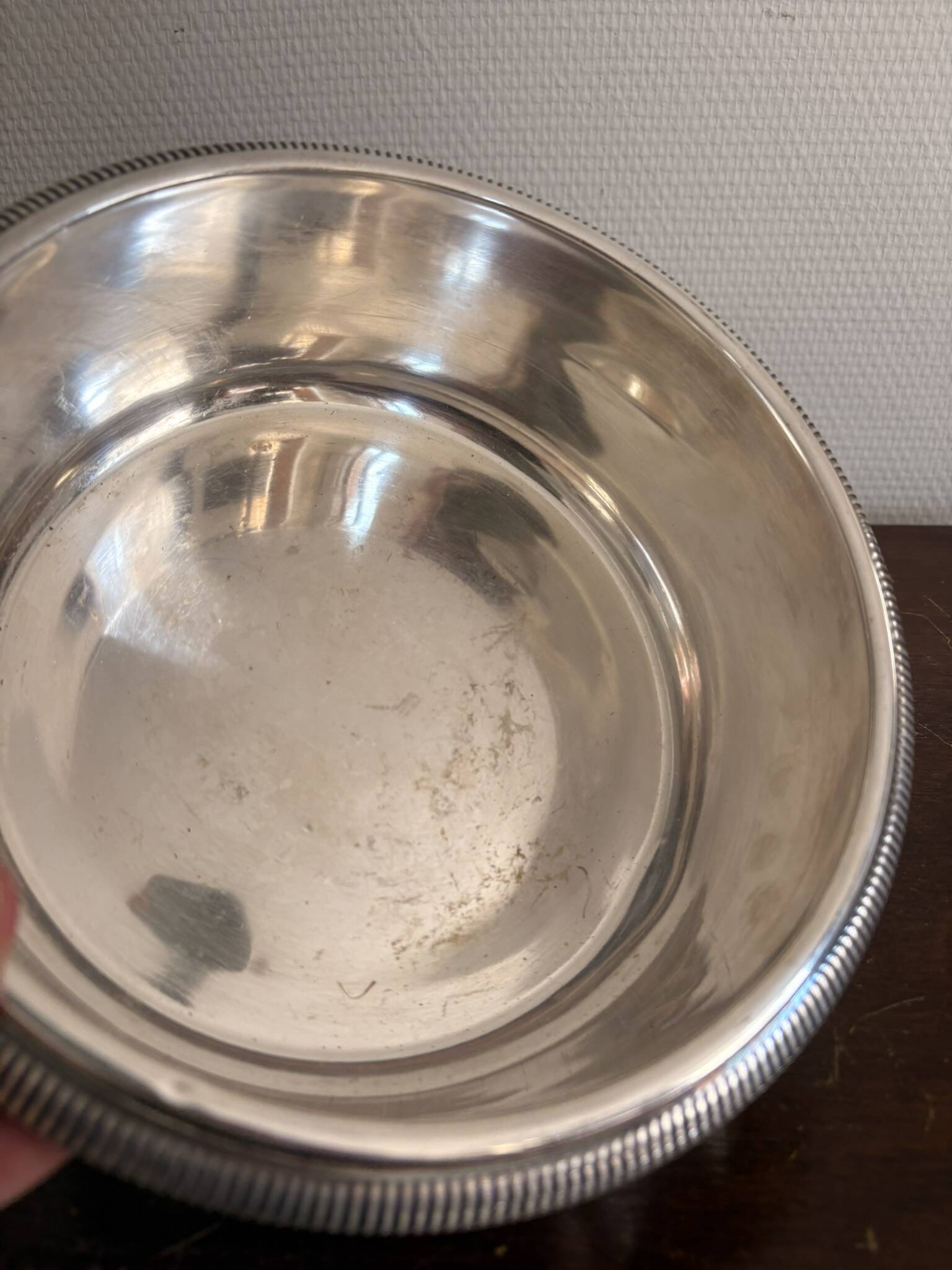 Antique Round Serving Dish Beaded Silver-Plated Metal Louis XVI Mark