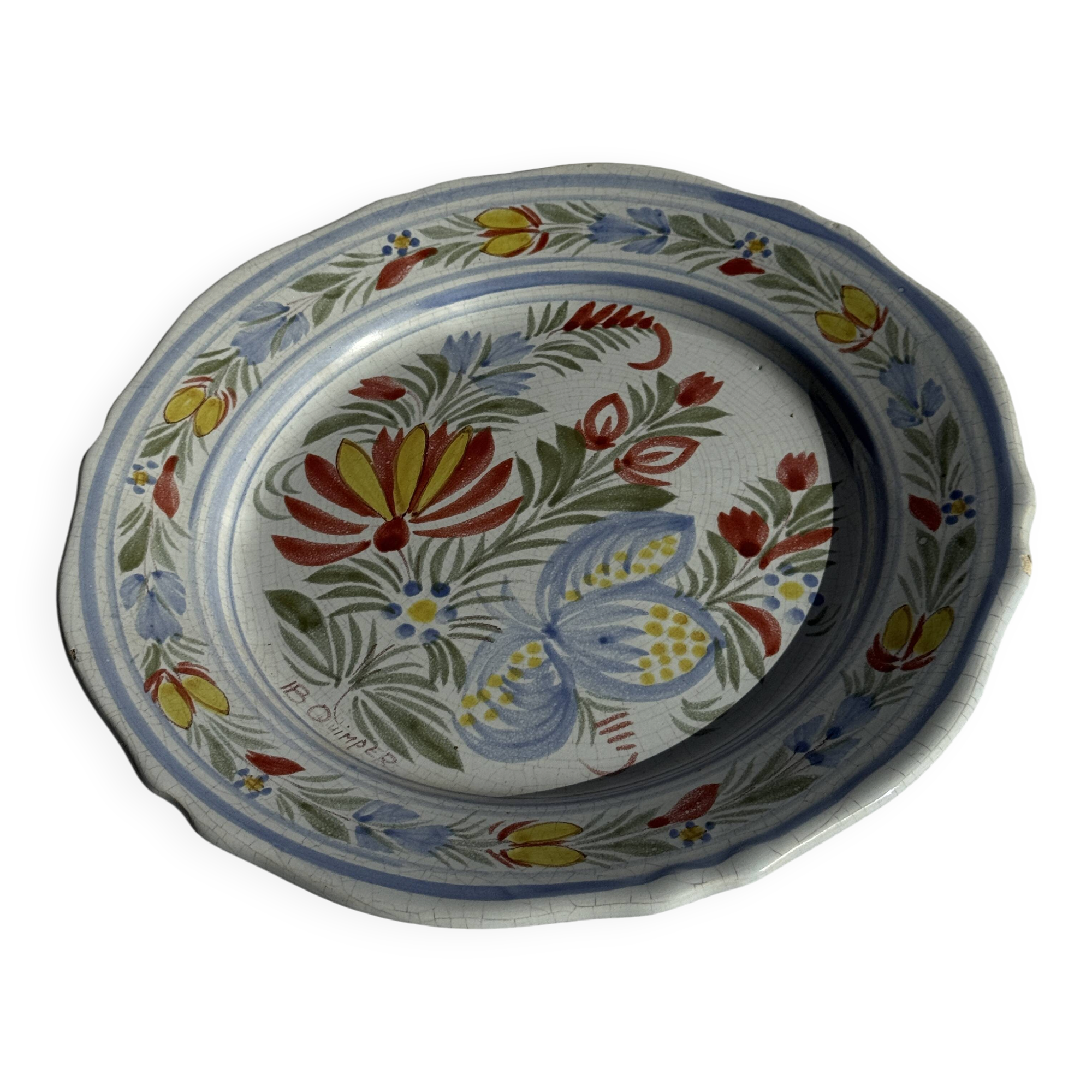 Antique decorative plate IB Quimper with polychrome floral decoration D24