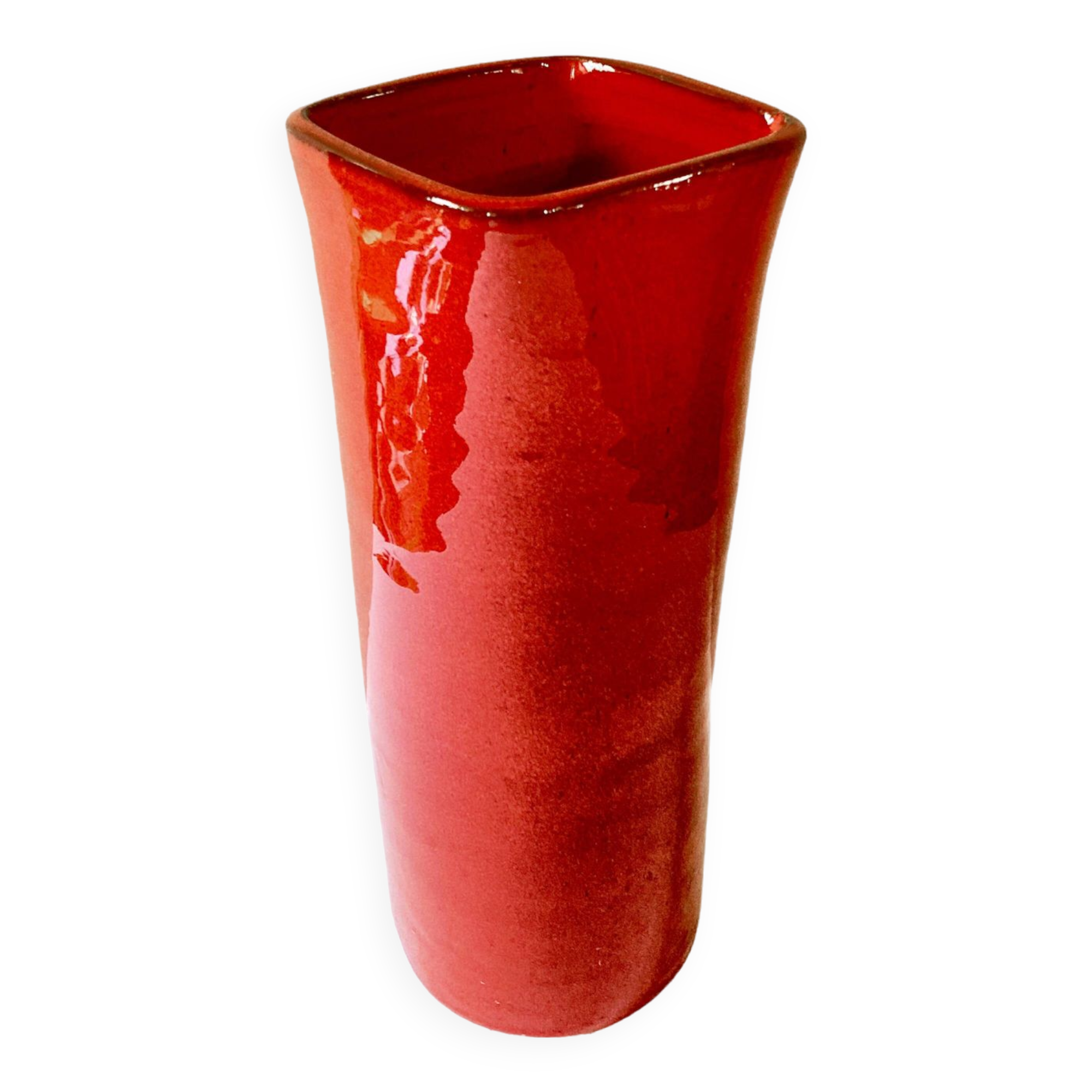 Large red glazed ceramic vase