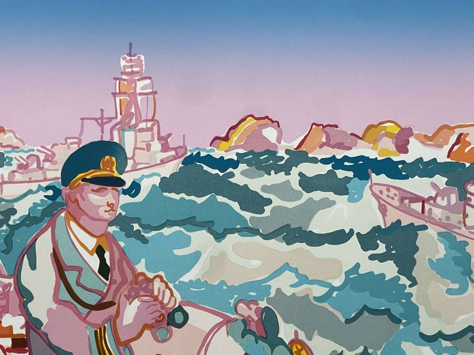 Lithograph by Charles Lapicque (1898-1988) - Maneuvers in the harbour of Brest