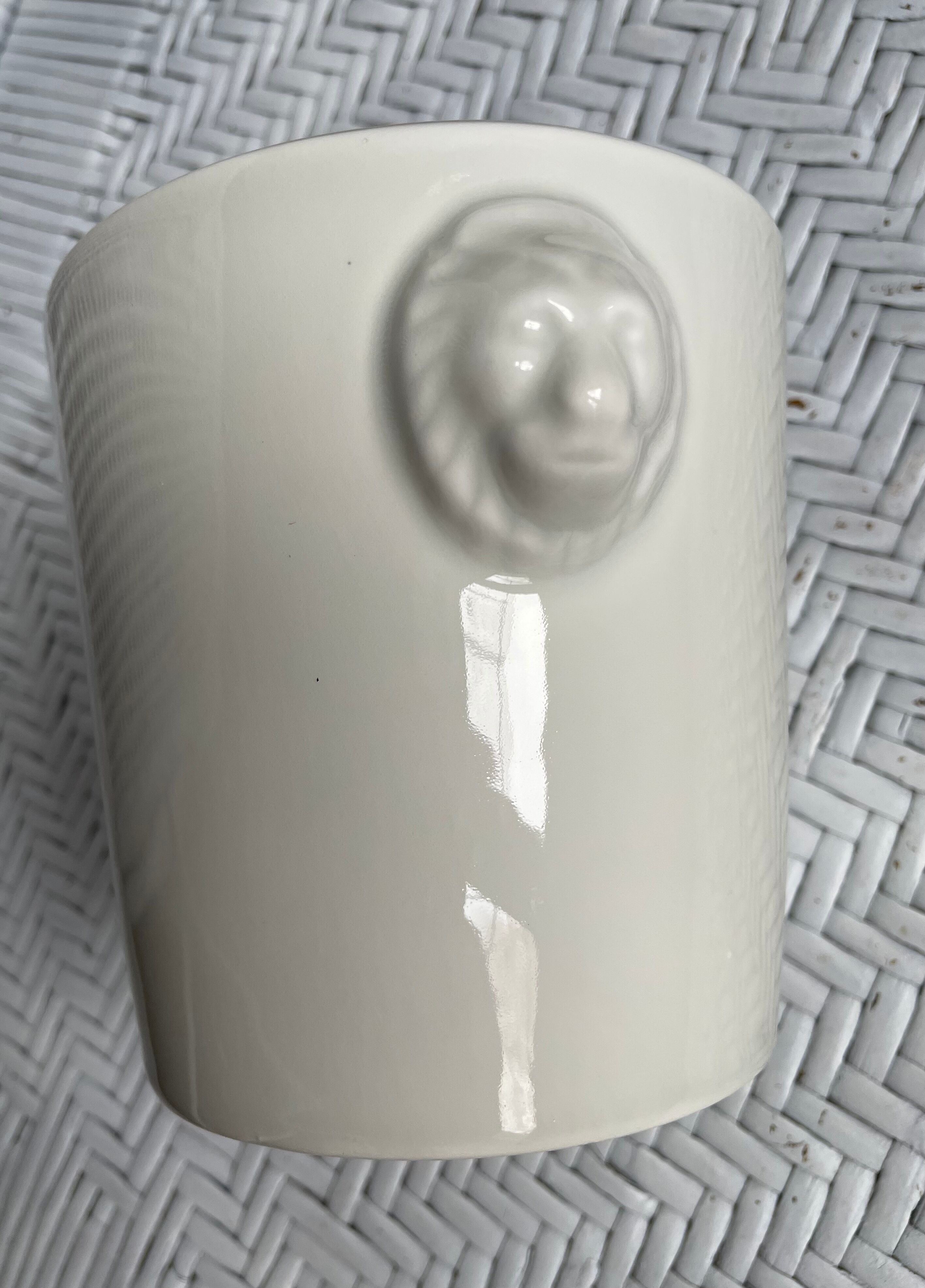 White porcelain pot cover limoges lion's head