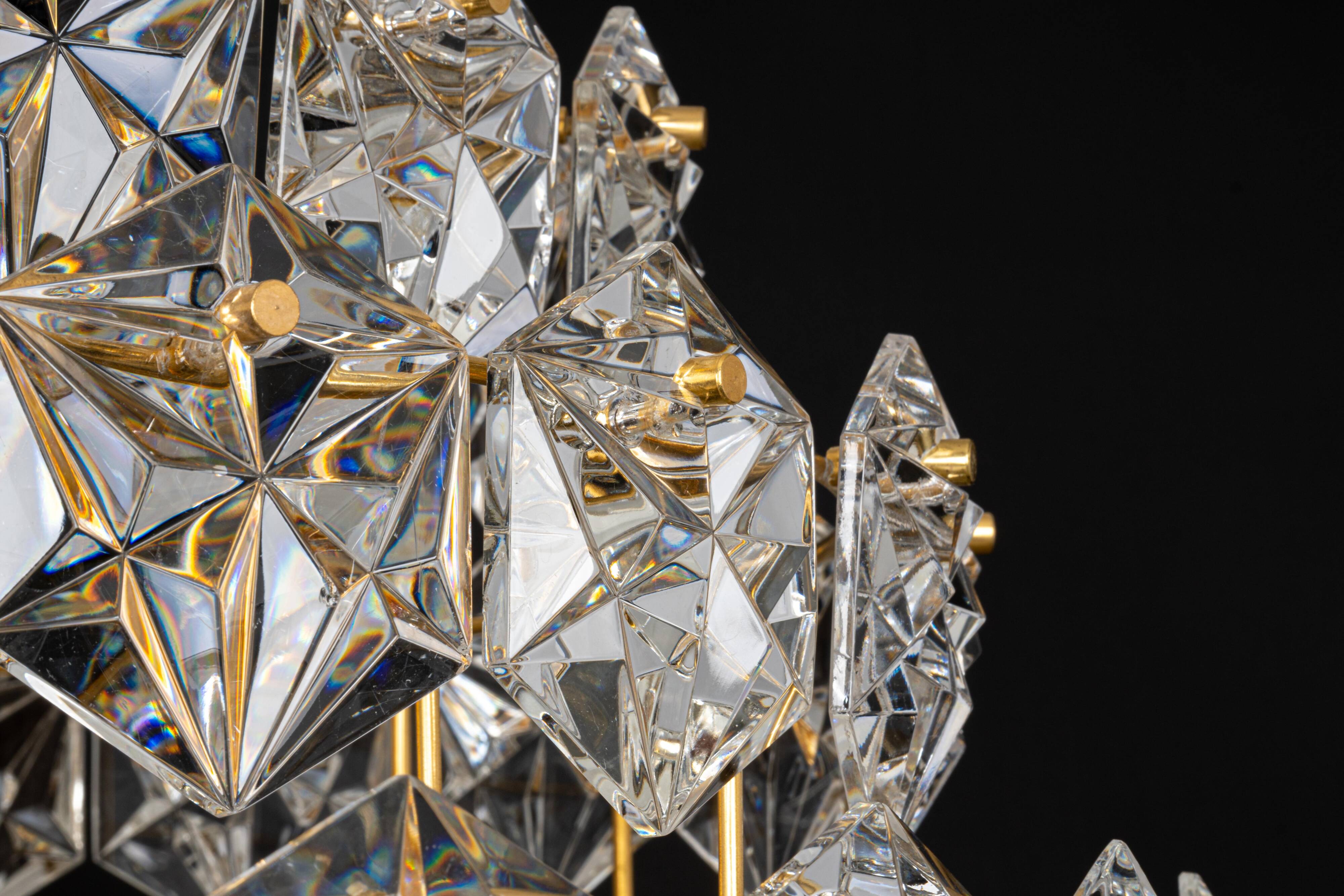 Chandelier, brass and crystal glass by Kinkeldey, Germany, 1970s.