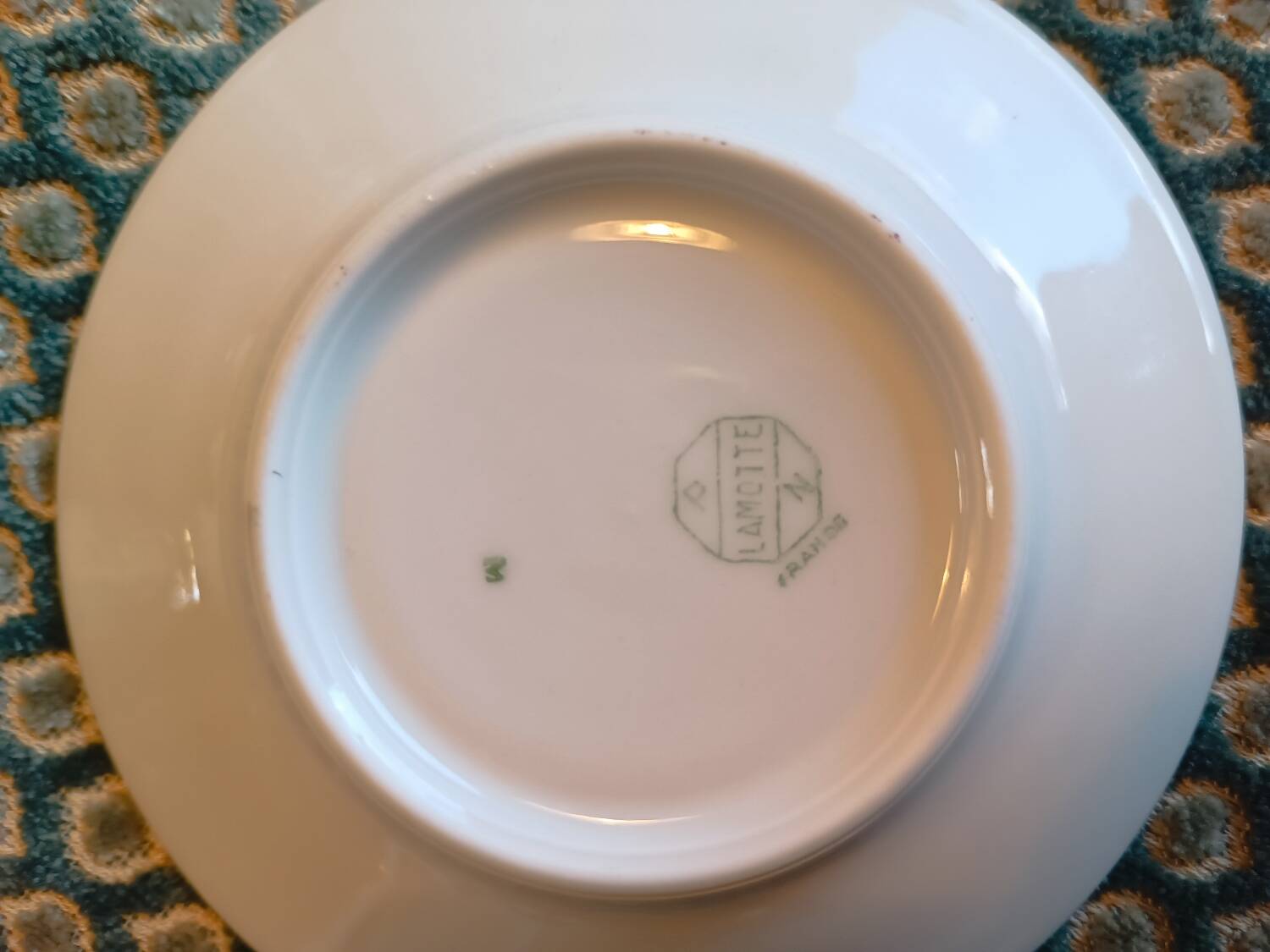 Set of 9 cups and 12 plates in P.N. Lamotte porcelain – blue decoration